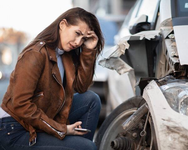Young Woman Despair Crying Her Wrecked Car